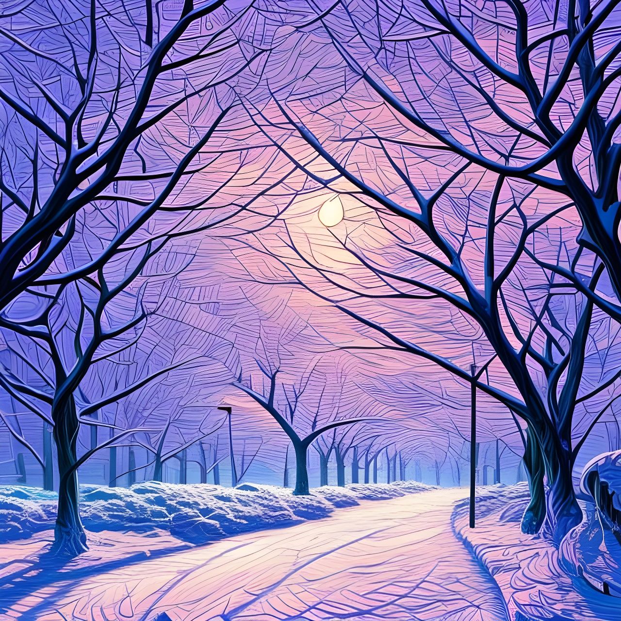 Winter Landscape in Japanese Art Style