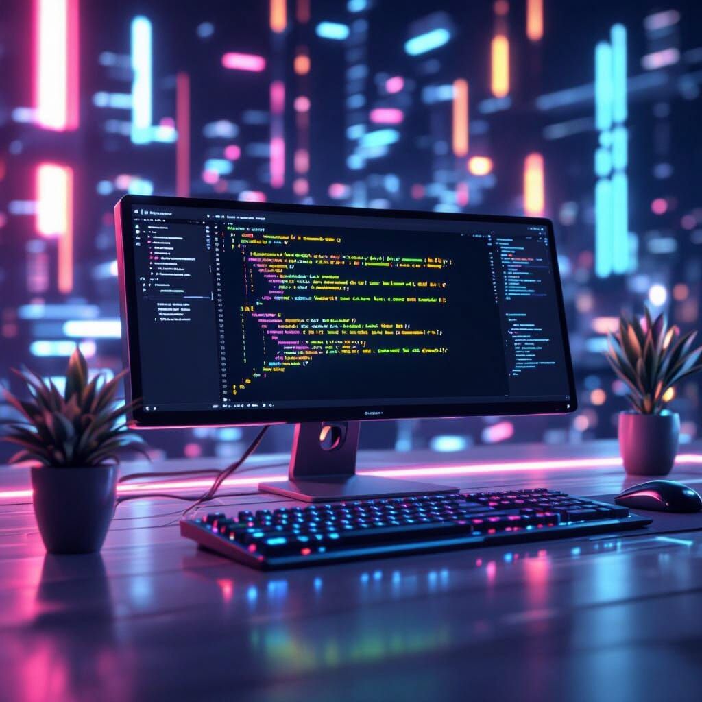 Futuristic Code Editor in Cyberpunk Style