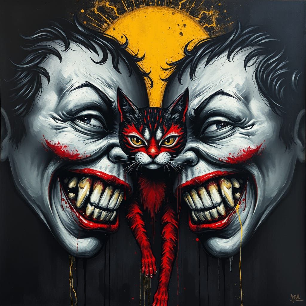 Disturbing Child Faces Share Cat in Expressionist Style