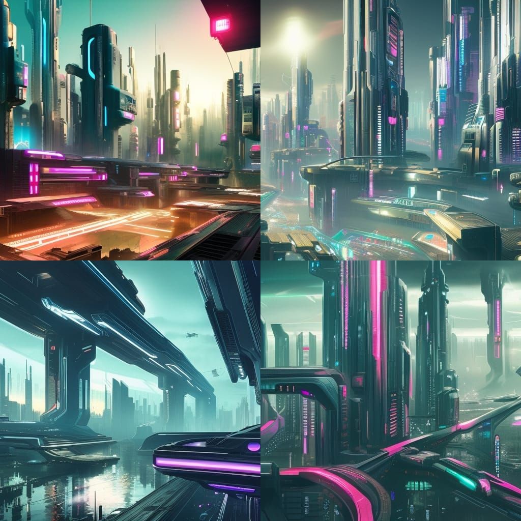 Futuristic Cityscape in Cyberpunk Neon Style