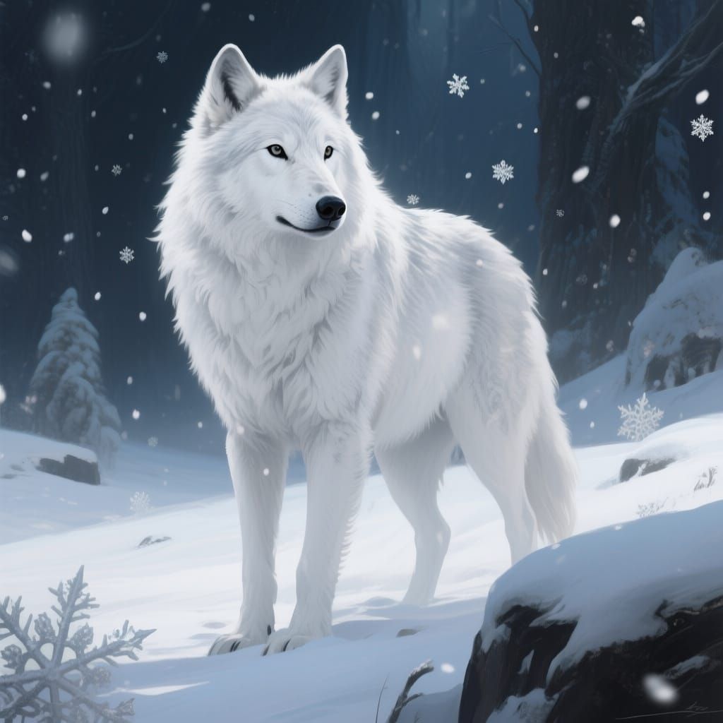 Majestic White Wolf in Winter Snowscape
