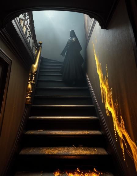 Magical Realism: Person Ignorant of Flames on Staircase