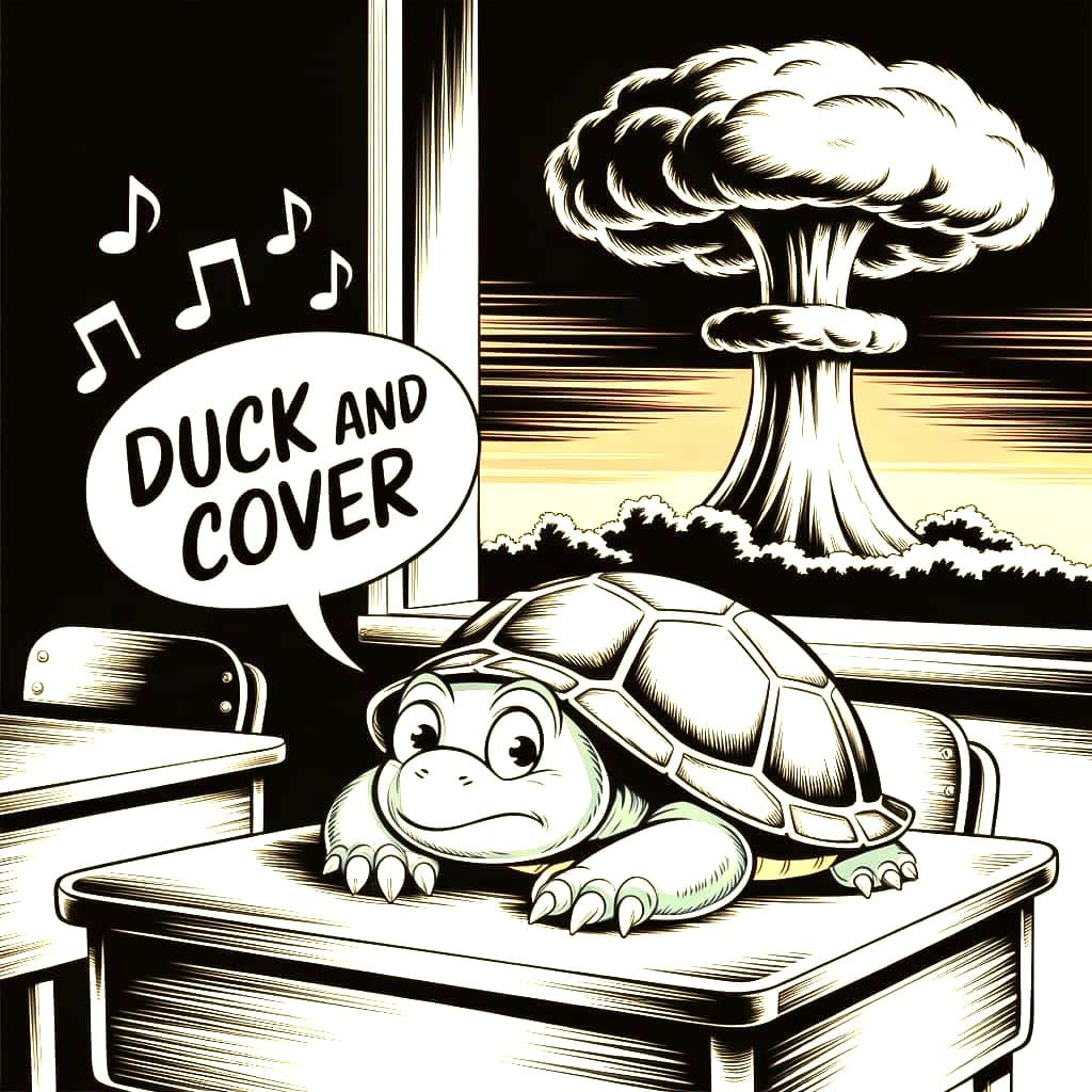 Vintage Turtle Hides From Nuclear Threat Illustration