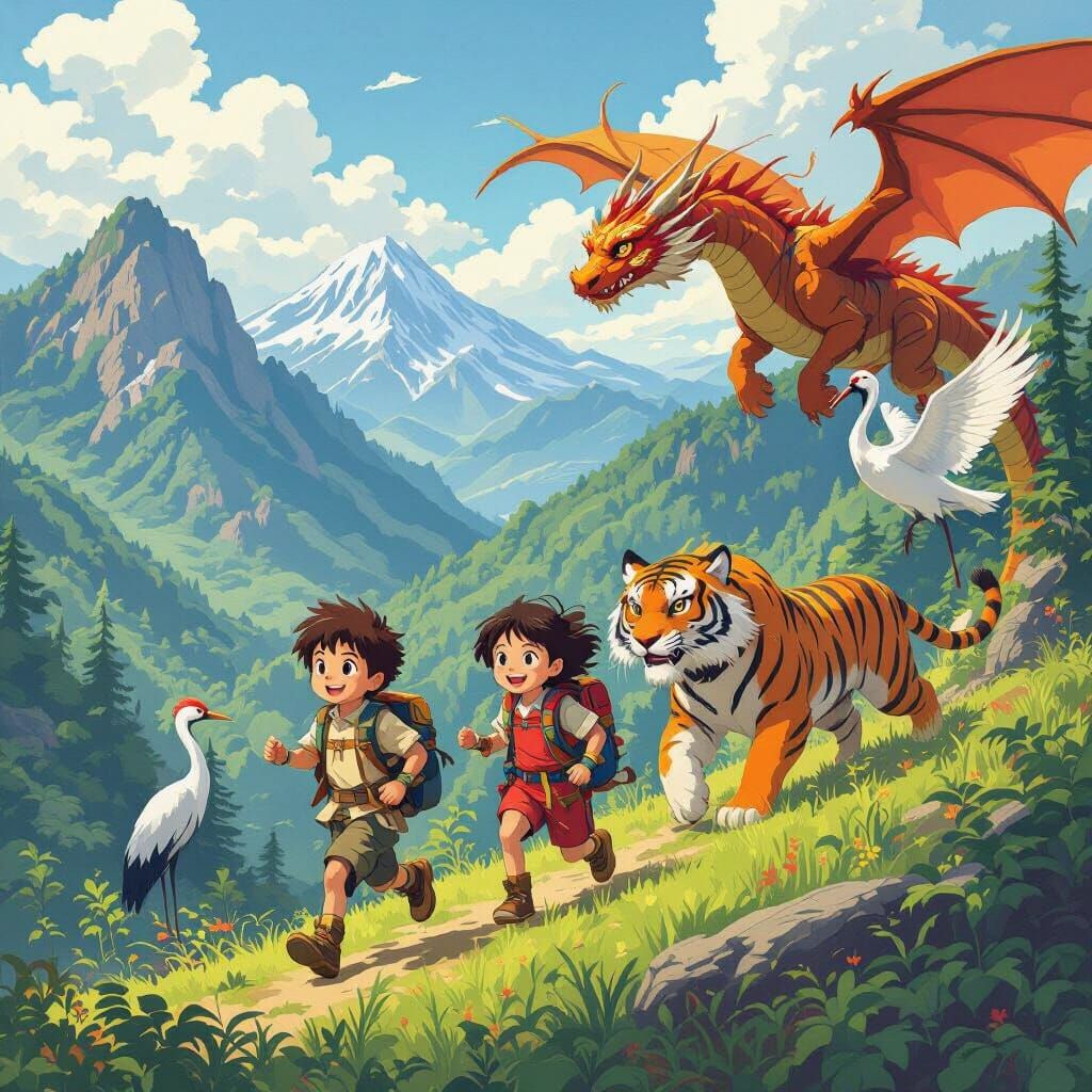 Children Escape Forest with Mythical Creatures