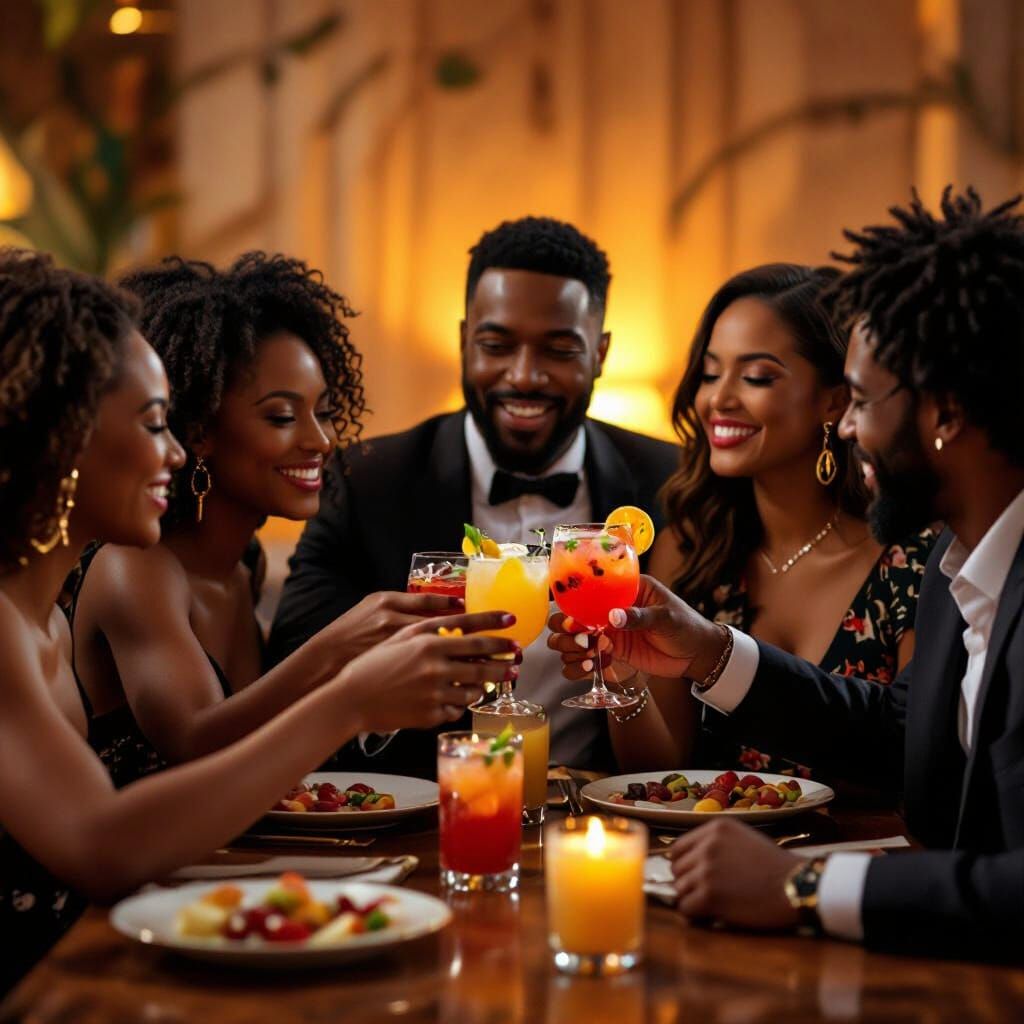 Friends Toasting Vibrant Mocktails in Realistic Style