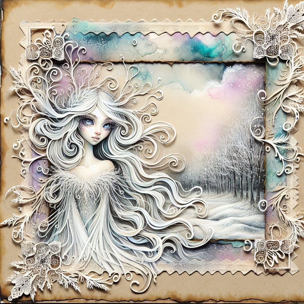 Ethereal Figure in Distressed Paper Frame