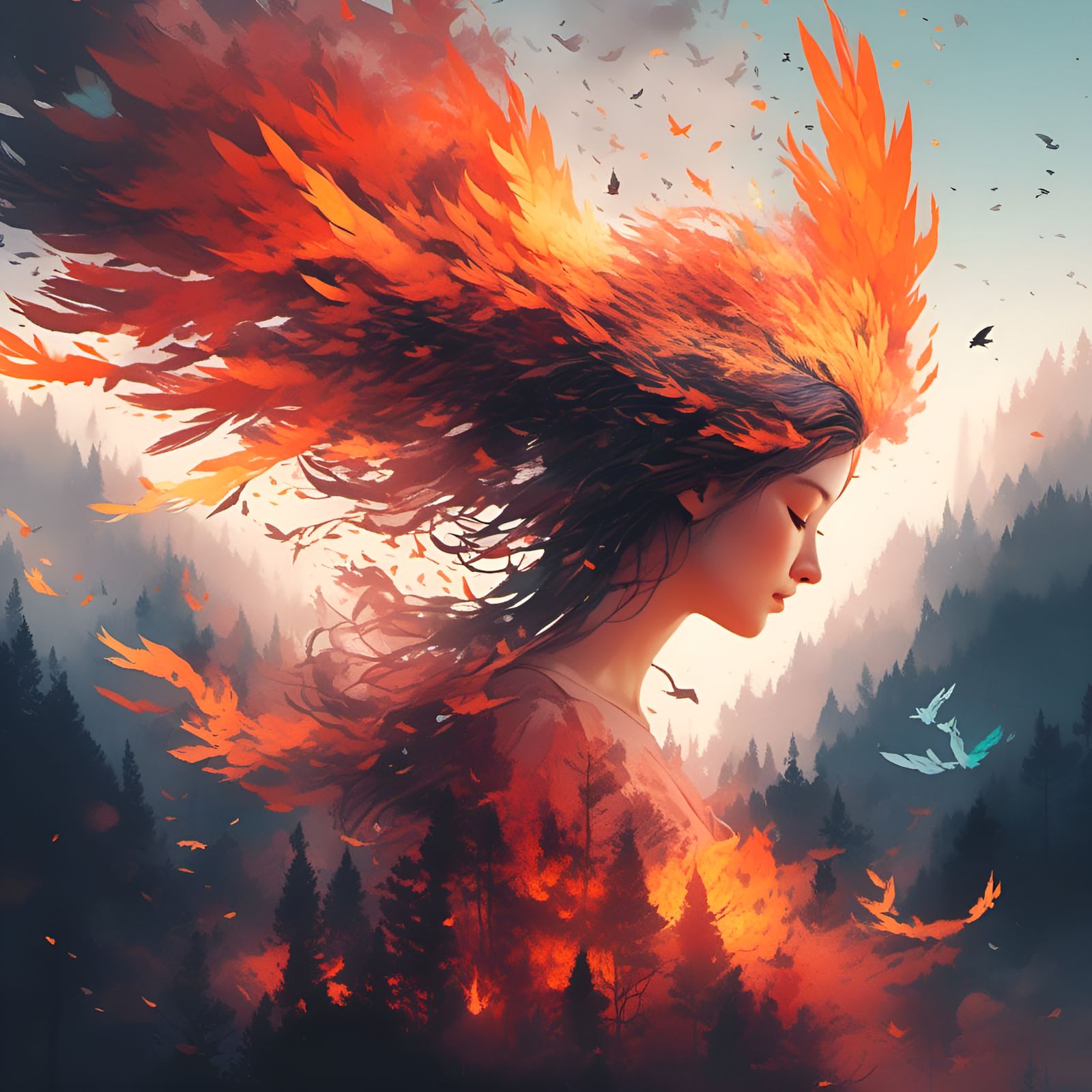 Phoenix and Wildfire Double Exposure in Unreal Engine
