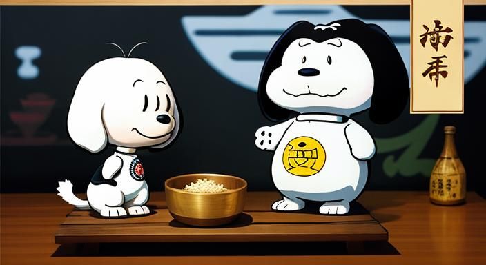 Chibi Master Snoopy Enjoys Rice Wine