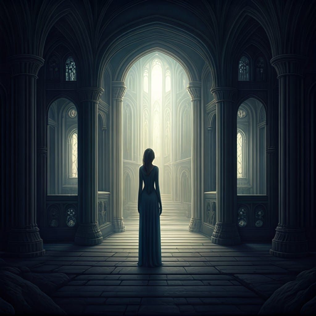 Dreamlike Labyrinth of the Soul in Ethereal Cityscape