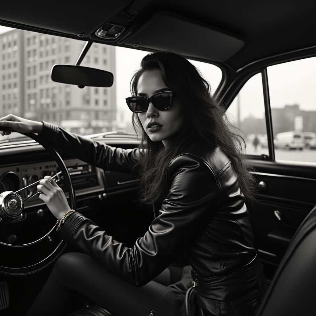 Vintage Car Scene in Gritty Cinematic Style