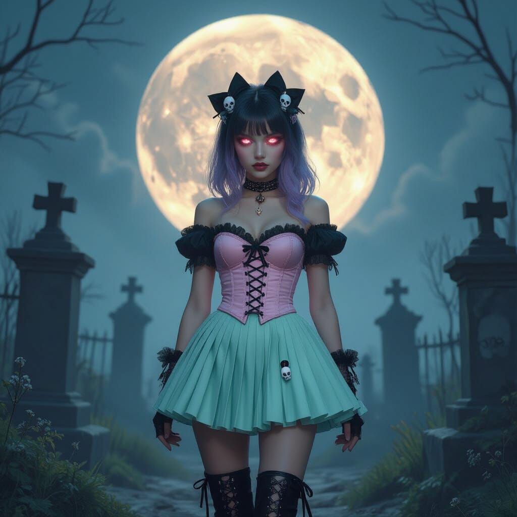 Pastel Goth Girl in Mystical Graveyard