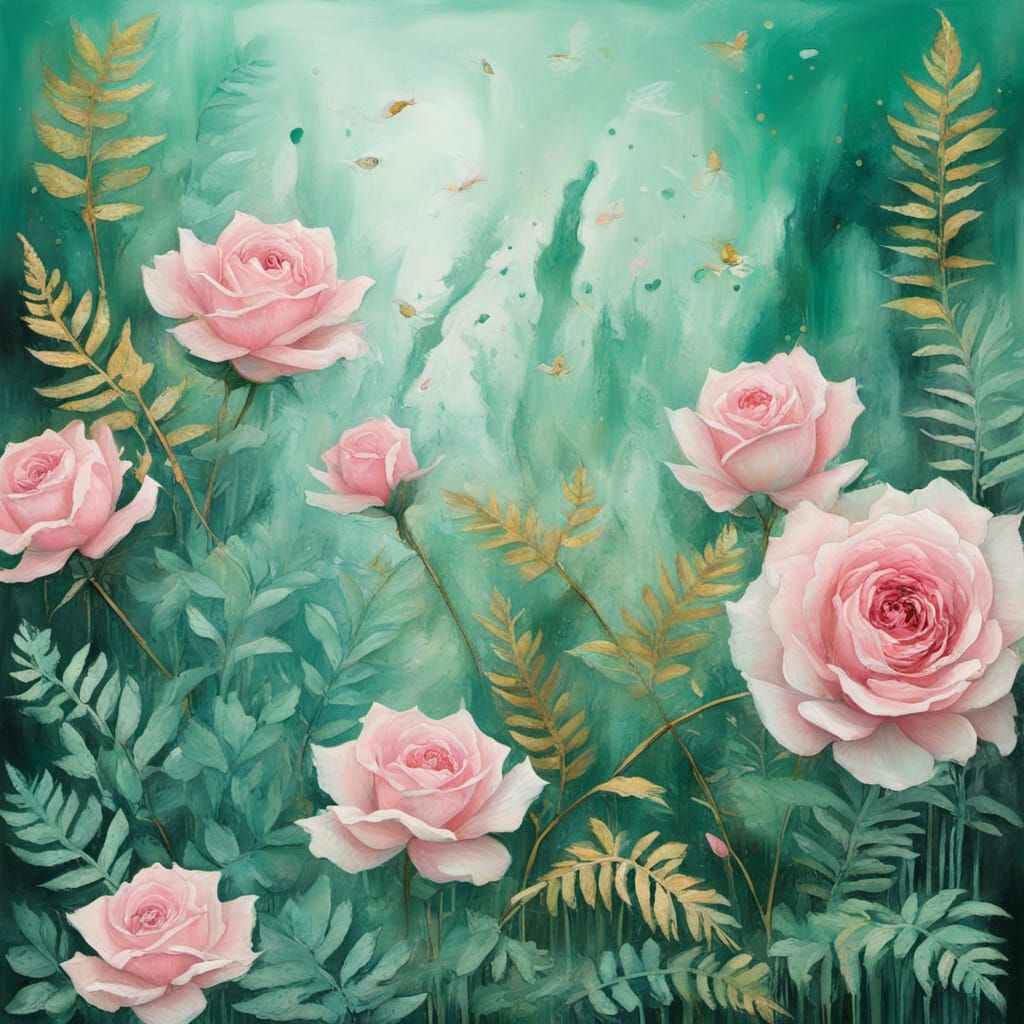 Abstract Surrealism Painting of Pink Rose in Swamp