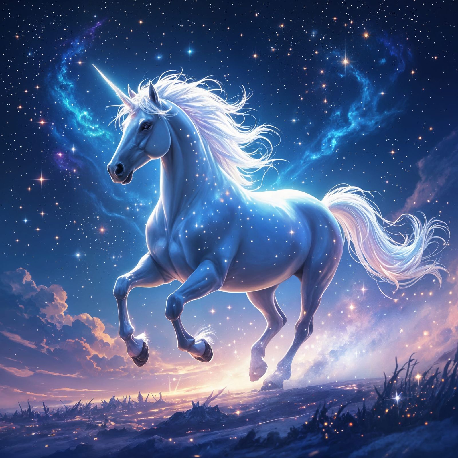 Majestic Starlight Horse Galloping Through Nebula