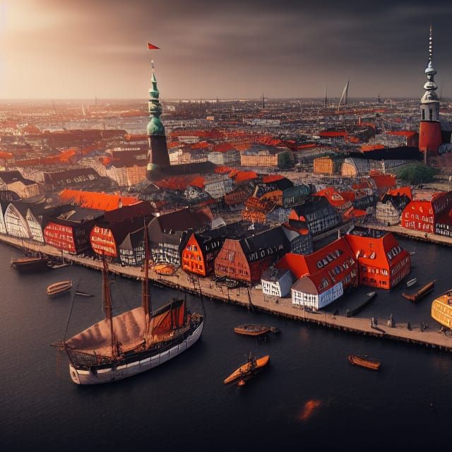 Copenhagen, Denmark: Detailed Matte Painting in Deep Color