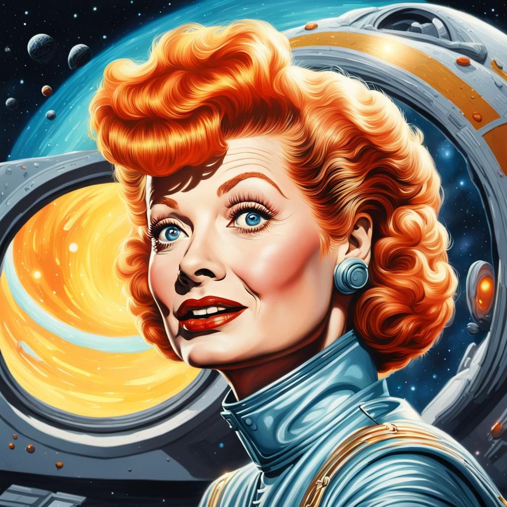 Lucille Ball on Spaceship: Hyperrealistic Splash Art