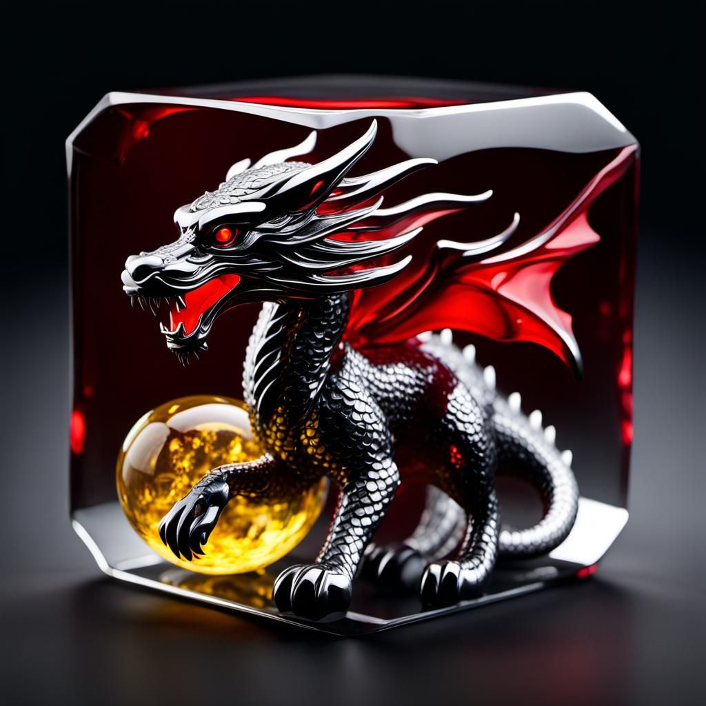 Glass Dragon and Red Riding Hood in Cube