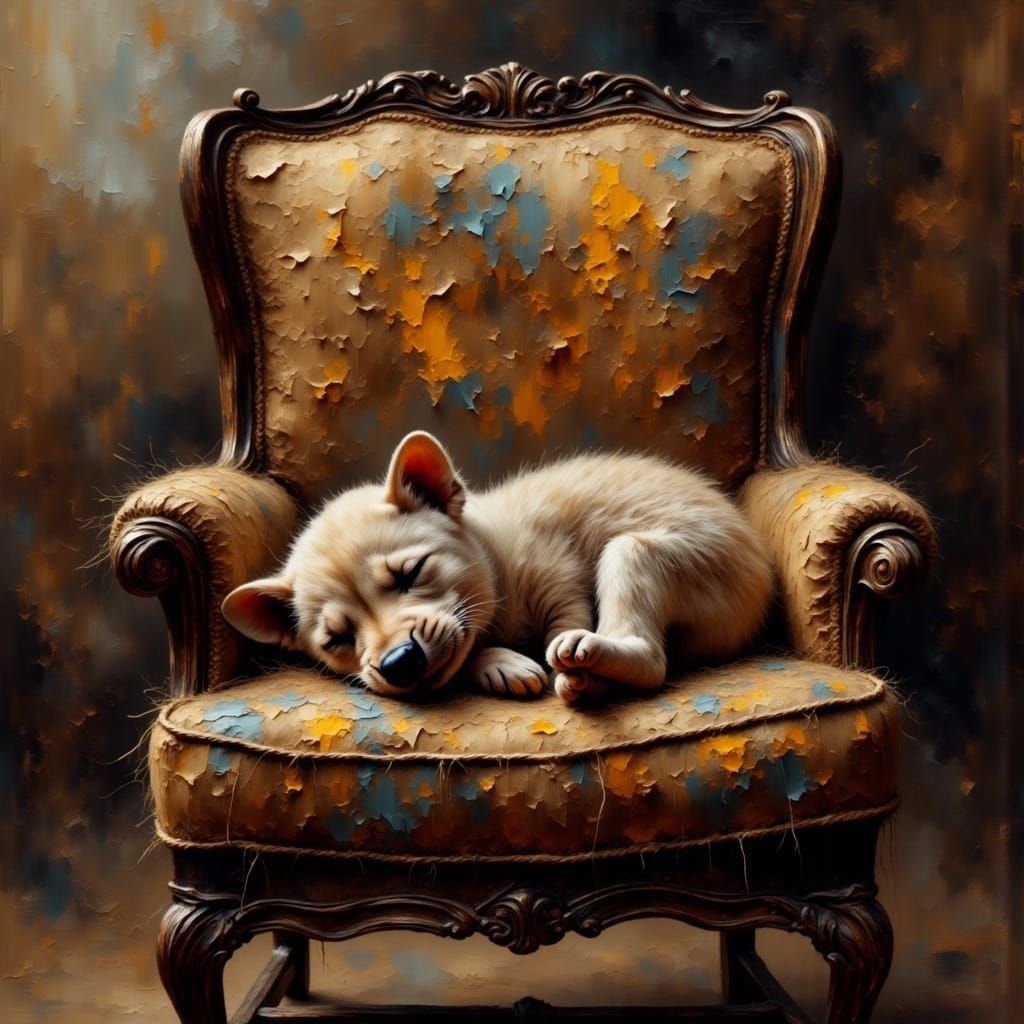 A Gritty Close-Up of a Sleeping Babushka in a Cozy Rocking C...