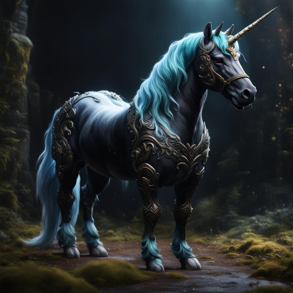 Black Fur Unicorn: Detailed Matte Painting
