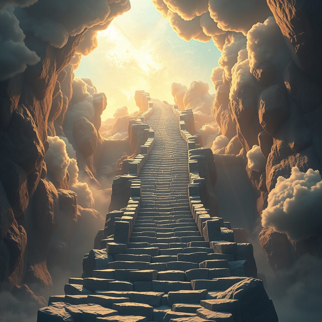 God Unveils Majestic Stairway to Heaven in Vibrant, Dreamlik...