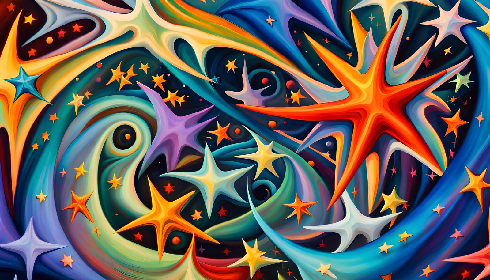 Iridescent Stars in Abstract Expressionism Style