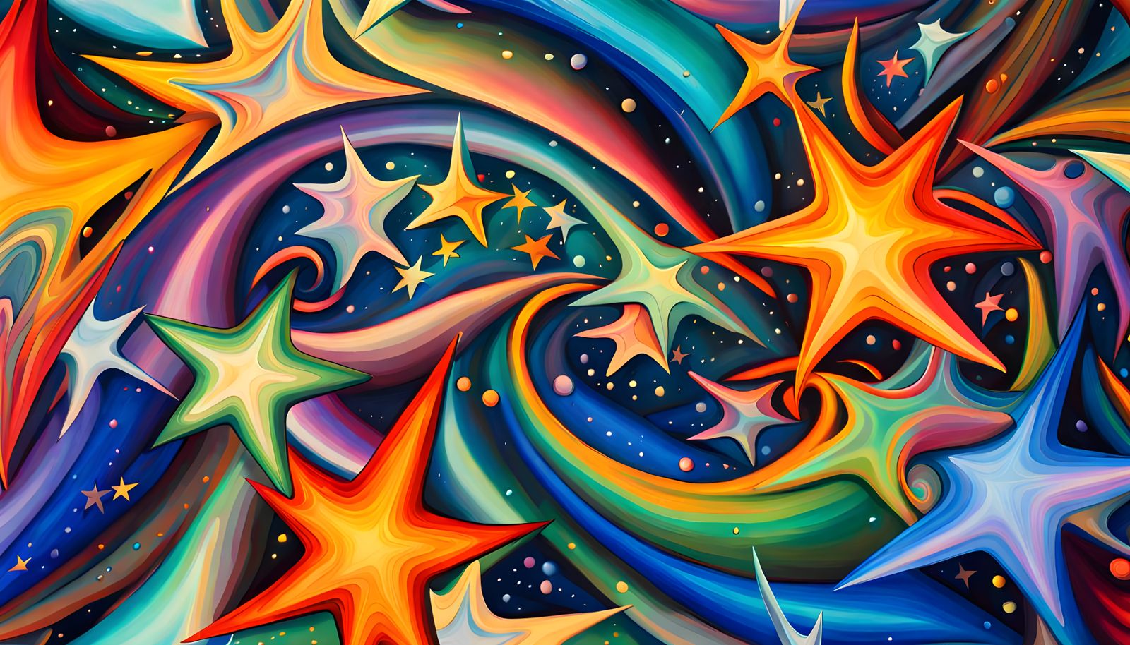 Iridescent Stars Forming in Abstract Expressionism Style