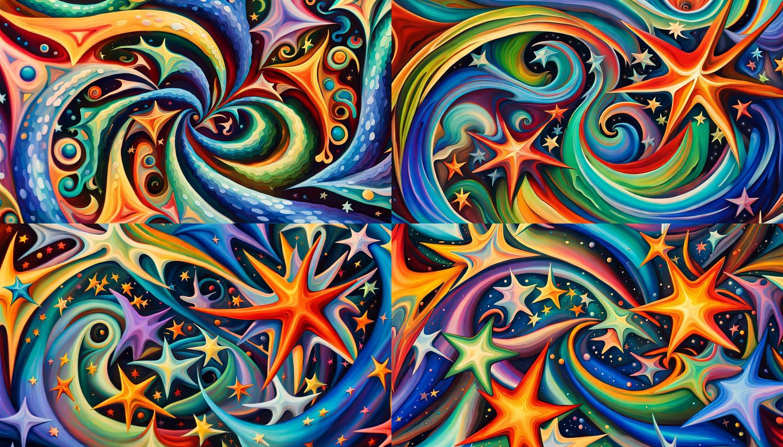 Iridescent Abstract Stars in Impasto Oil Painting