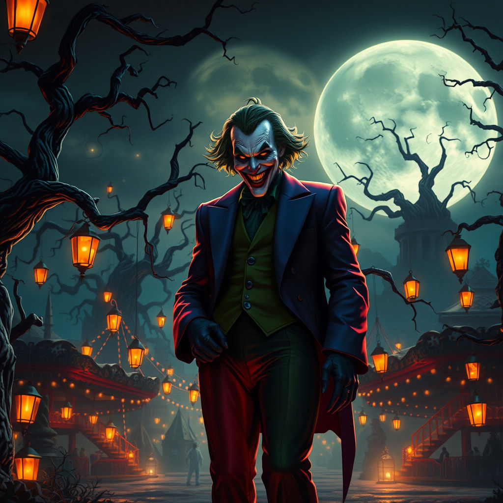 The Joker in a Surreal Carnival, Matte Painting Style