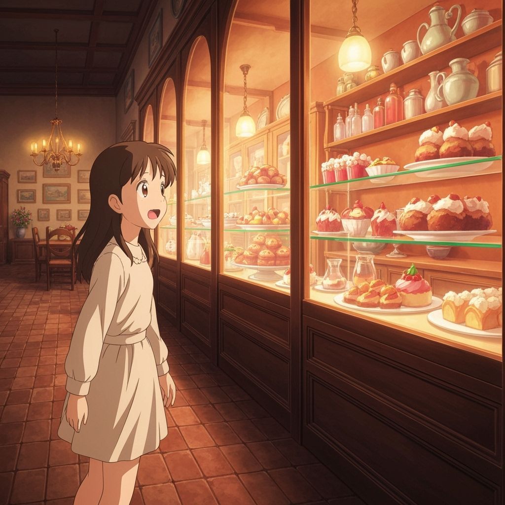 Girl Amazed by Italian Delicacies in Studio Ghibli Style