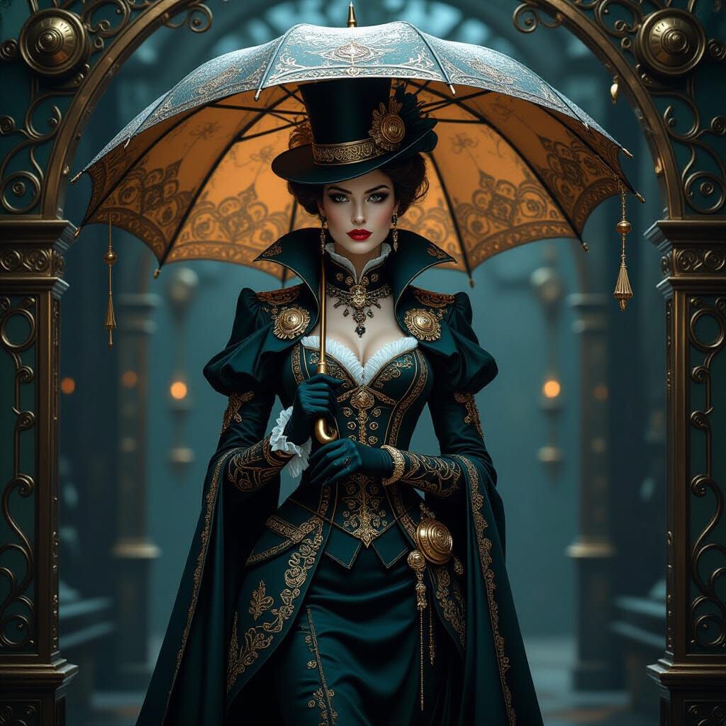 Goddess in Steampunk Haute Couture with Magical Authority
