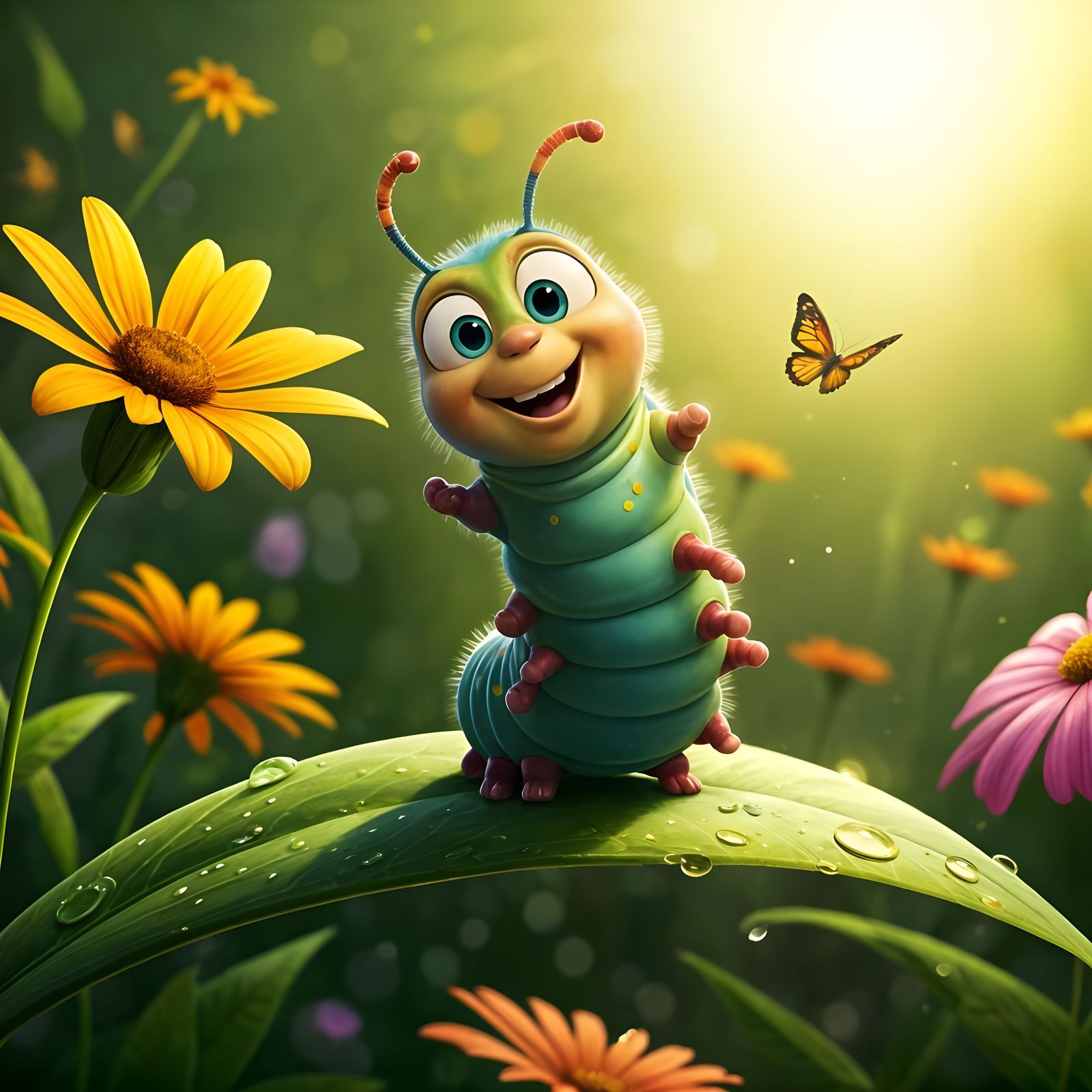 Cheerful Caterpillar's Dance in Pixar Style