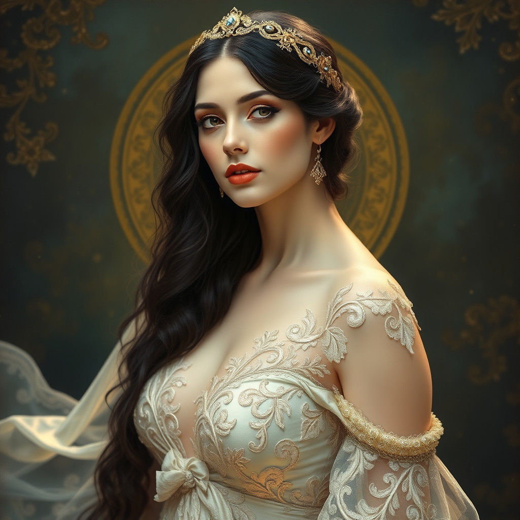 Majestic Woman in Glittering Gown, Pre-Raphaelite Style