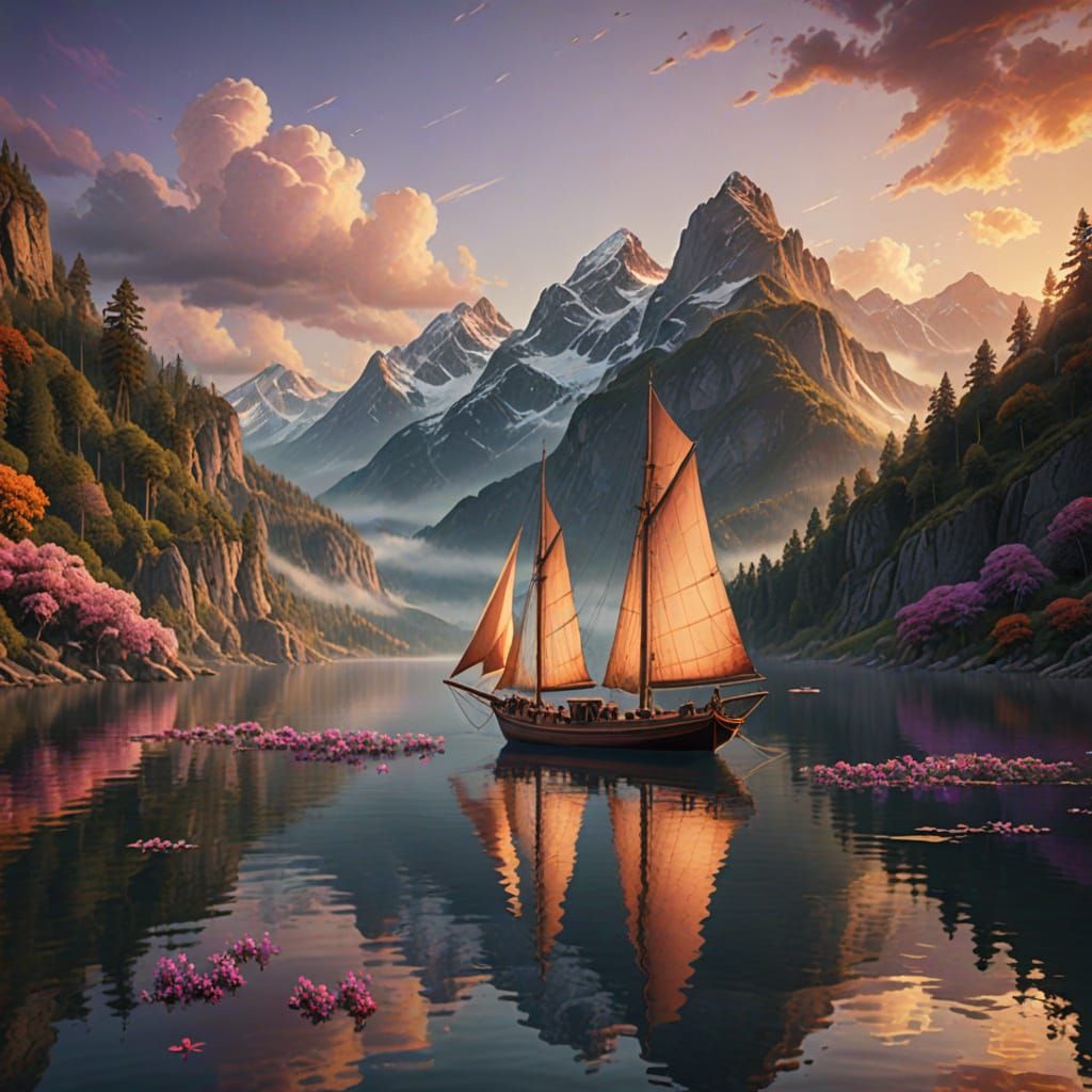 Epic Sailboat Scene in a Serene Lake Landscape