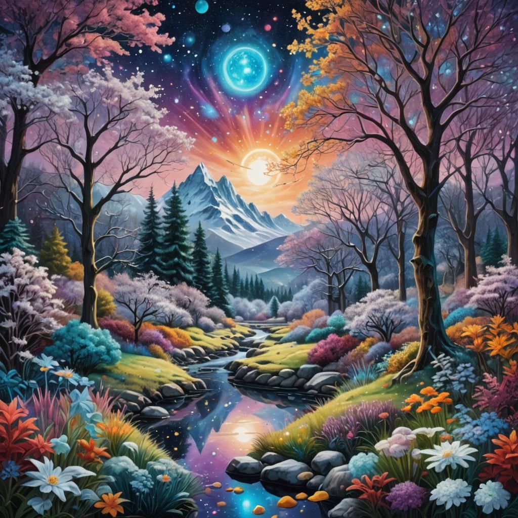 Vibrant Garden: Hyperrealistic Painting of Summer Meets Wint...