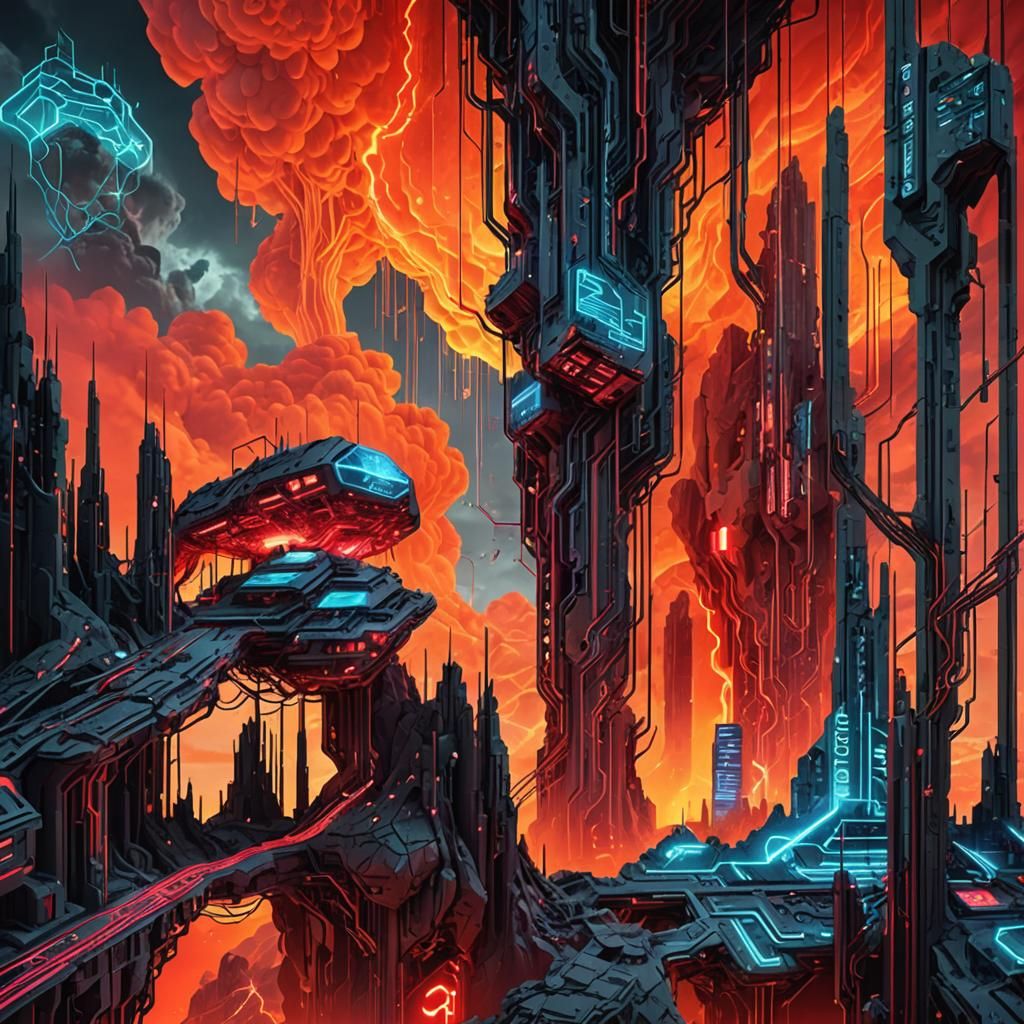 Glitched Circuitry Landscape in Digital Art Style