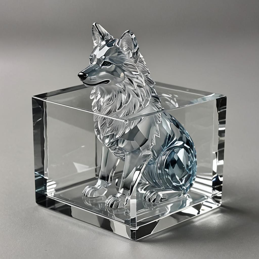 Crystal Glass Wolf in a Box