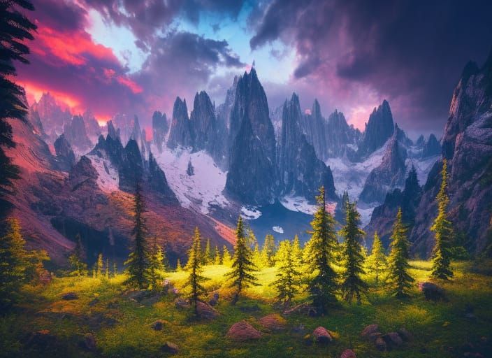 Neon Landscape Vista Photograph with Neon Lighting