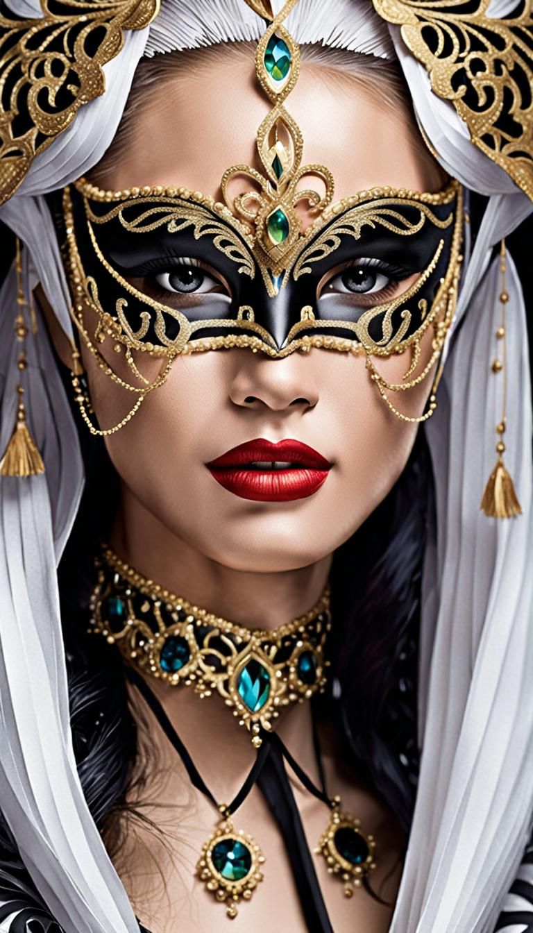 Ornate Masquerade Costume in Hyperreal Digital Art