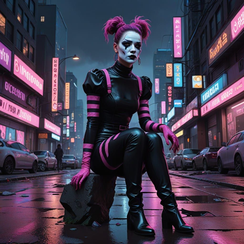 Mime of Deception in Neon Dusk