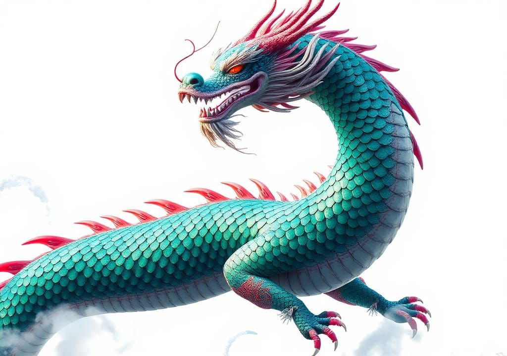 Majestic Chinese Dragon on White Background