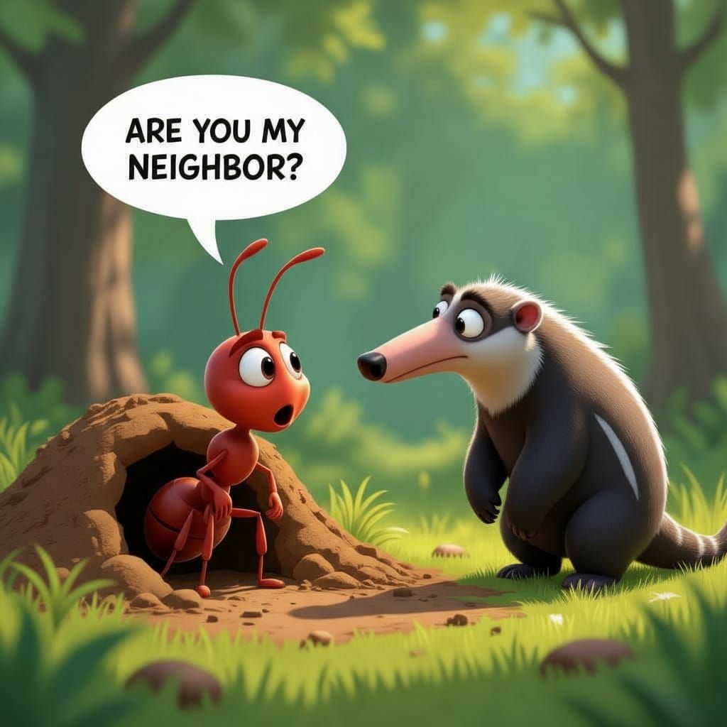 Ant and Anteater Friends in Forest Clearing