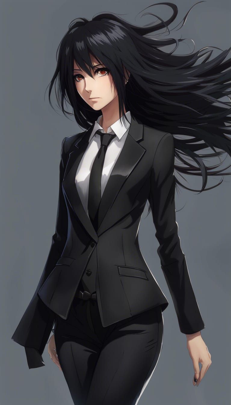 Anime-Inspired Woman in Suit with Emo Styling