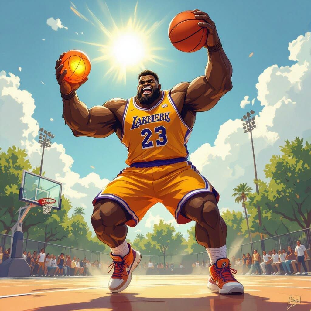 Muscular Brown Monster All-Star Basketball Player Dunking