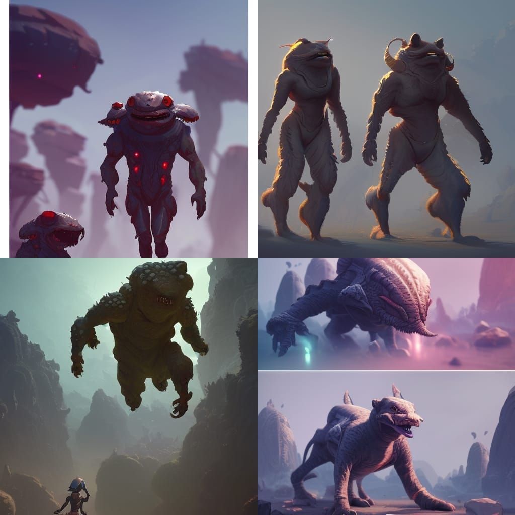 Cartoon Creatures Explore Planet: Digital Art by Rutkowski
