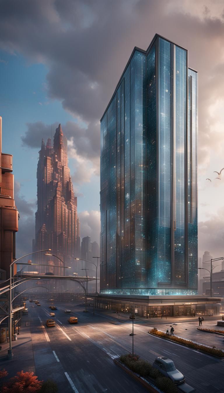 Glass Skyscraper Tundra: Detailed Matte Painting