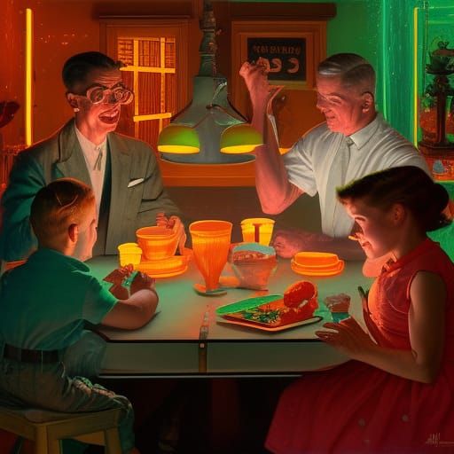 1950s Family at Diner in Detailed Matte Painting