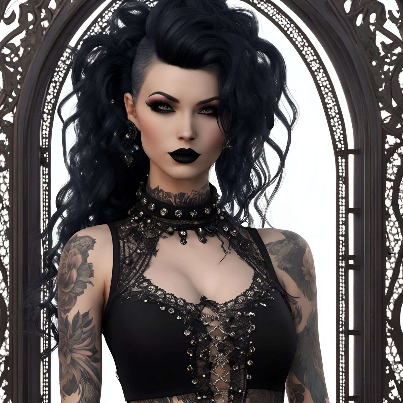 Tattooed Goth Goddess in Lace: Octane Render