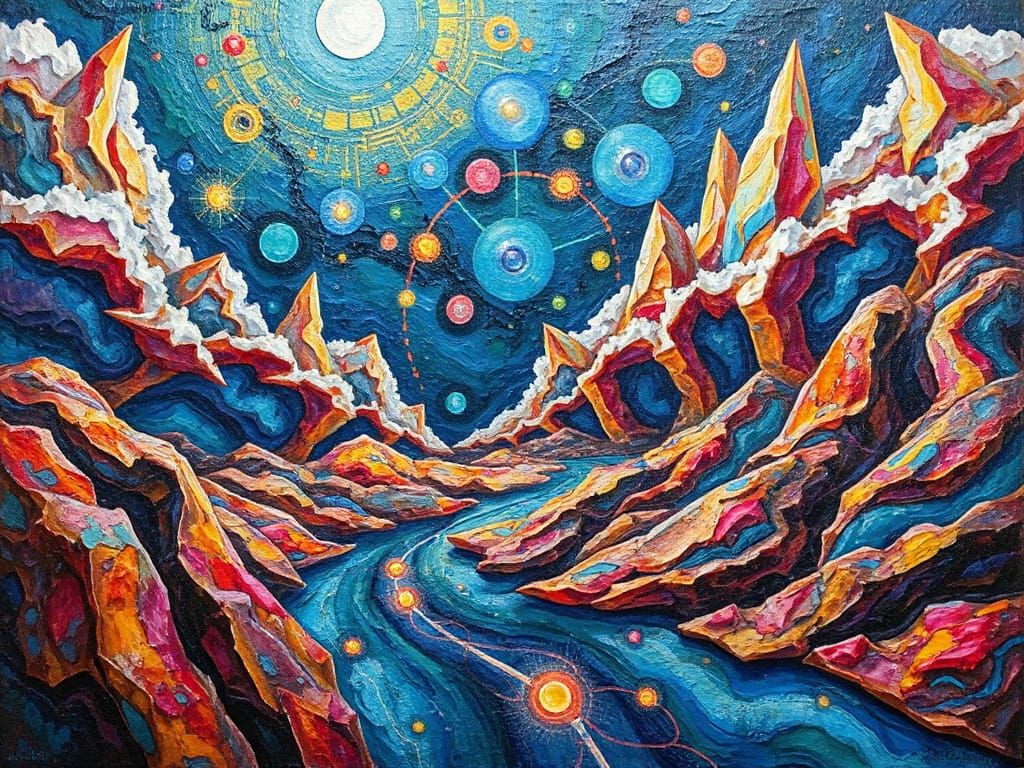 Surreal Roadmap: Impasto Painting with Crystal Clouds