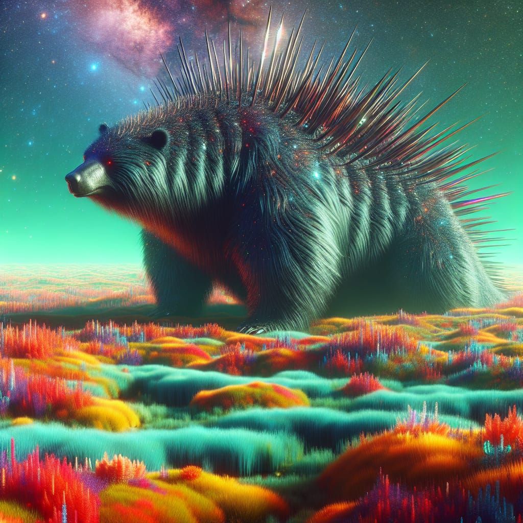 Alien Bear Creature in Sci-Fi Marsh Landscape
