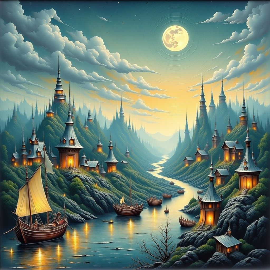 Beautiful Harbor Town Seascape with Flux