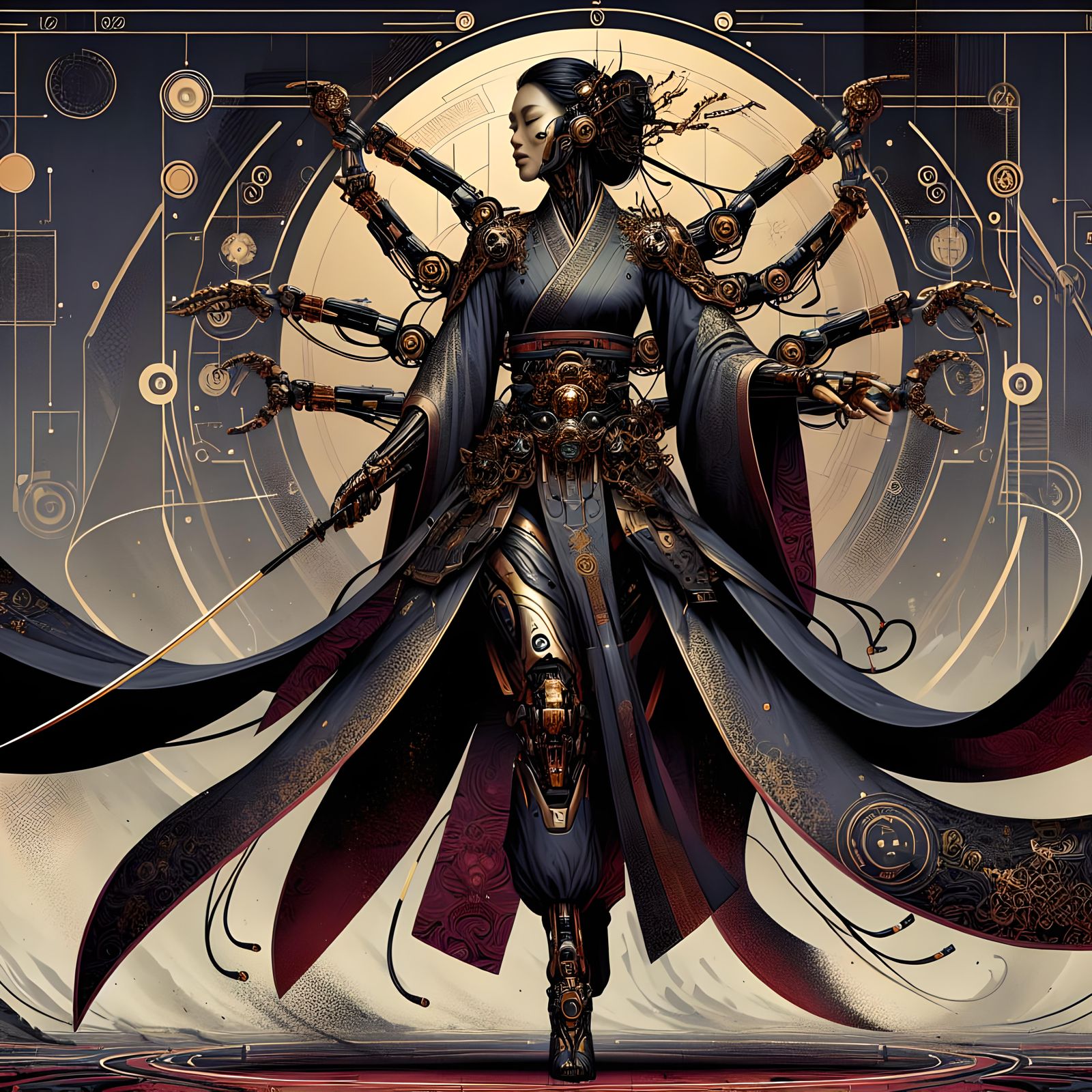 Cybernetic Priestess with Spider Legs in Pre-1912 Art